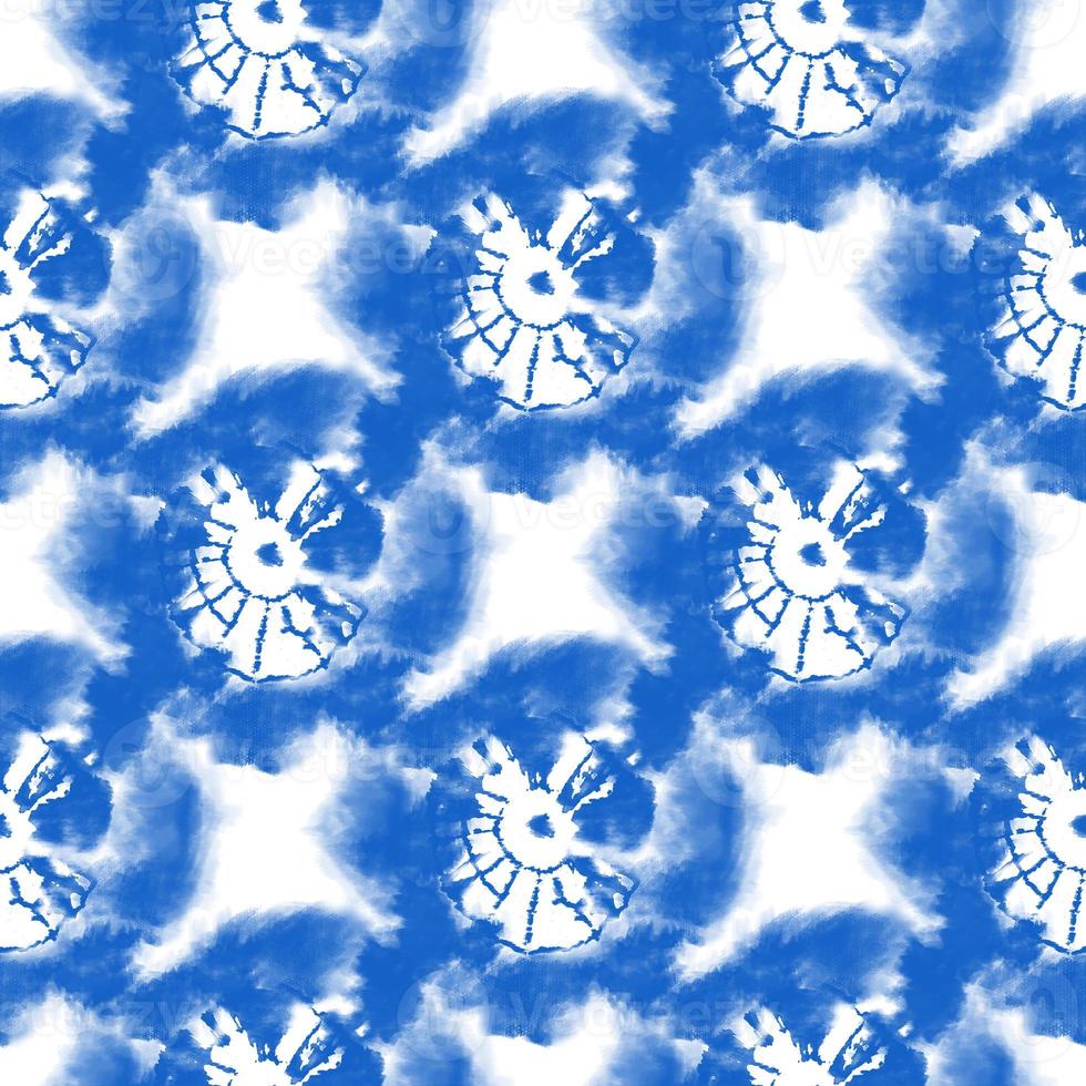 Tie dye, Shibori, blue abstract batik seamless pattern. Watercolor backgrounds photo
