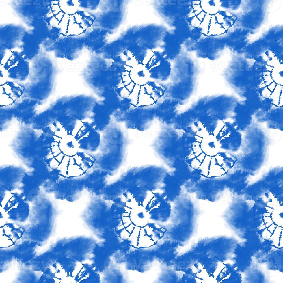 teñido anudado, shibori, patrón sin costuras de batik abstracto azul. fondos de acuarela foto