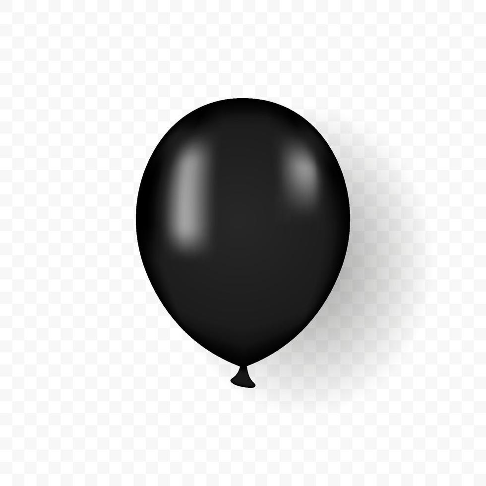 Helium Black Balloon on Transparent Background. Mockup Round Balloon. Air Ball Gift for Celebrate Anniversary, Party, Birthday. Glossy Realistic Black Balloon. 3d Baloon. Isolated Vector Illustration.