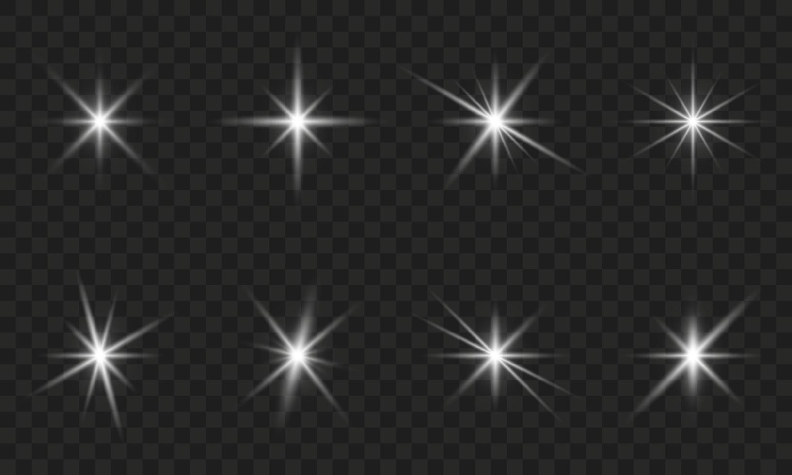 Light Beam Shine Effect. Silver Flare Sparkle Star on Transparent Background. Silver Bright Flare with Rays. Glitter Festive Set. Bokeh Glare Shiny Icon. Isolated Vector Illustration.