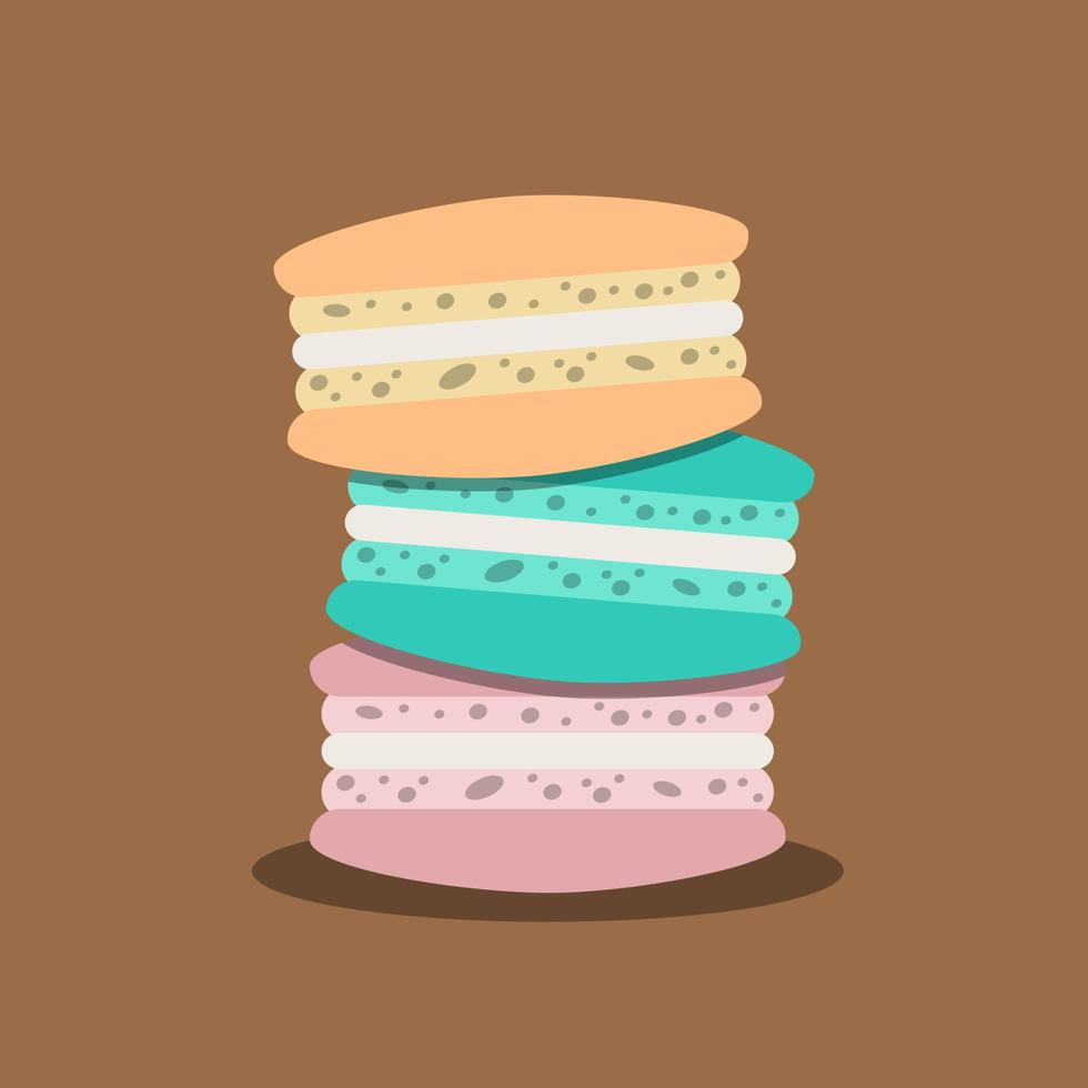 macaron es galletas de almendras francesas tradicionales en diferentes colores, ilustración vectorial aislada vector