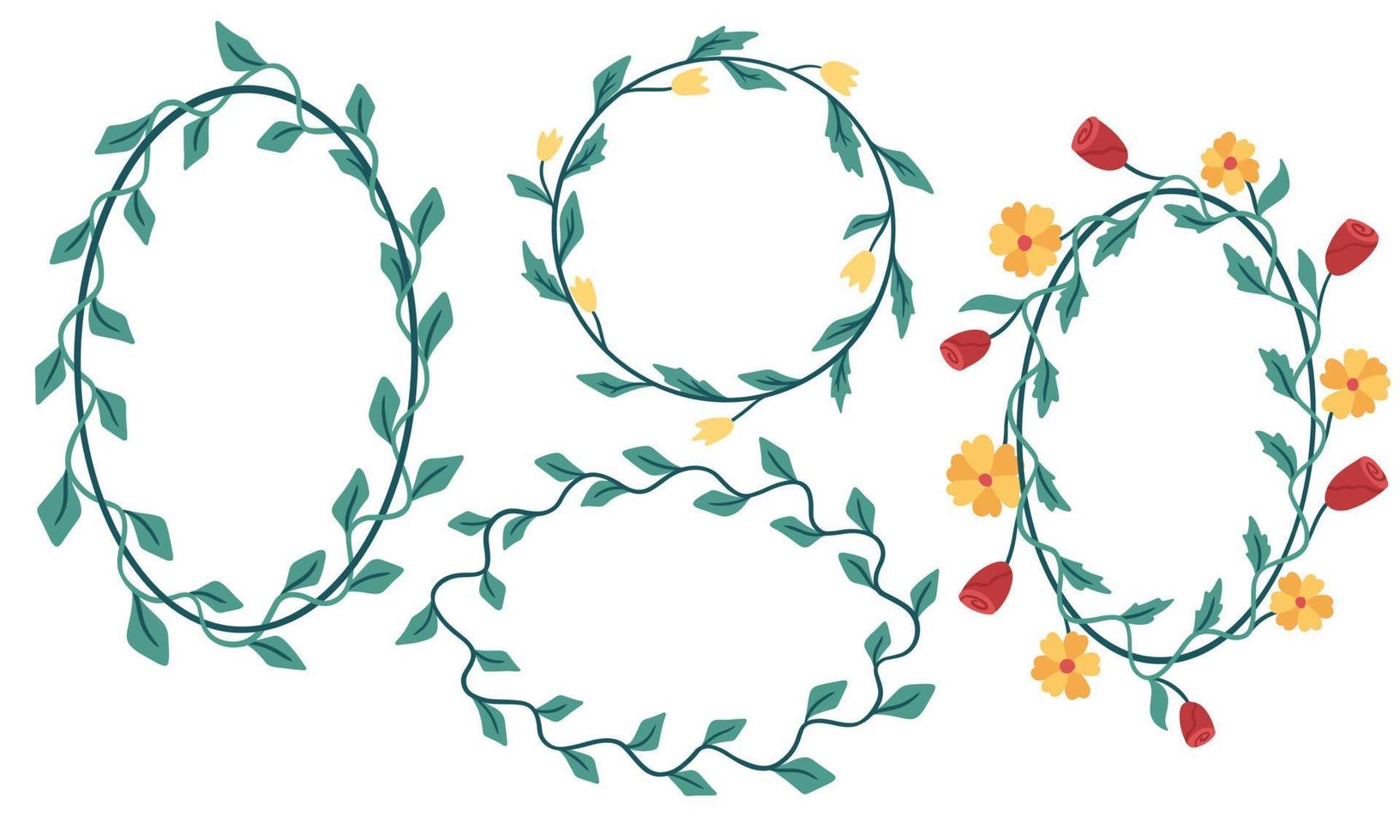 Set of frames from leaves and flowers for text. vector