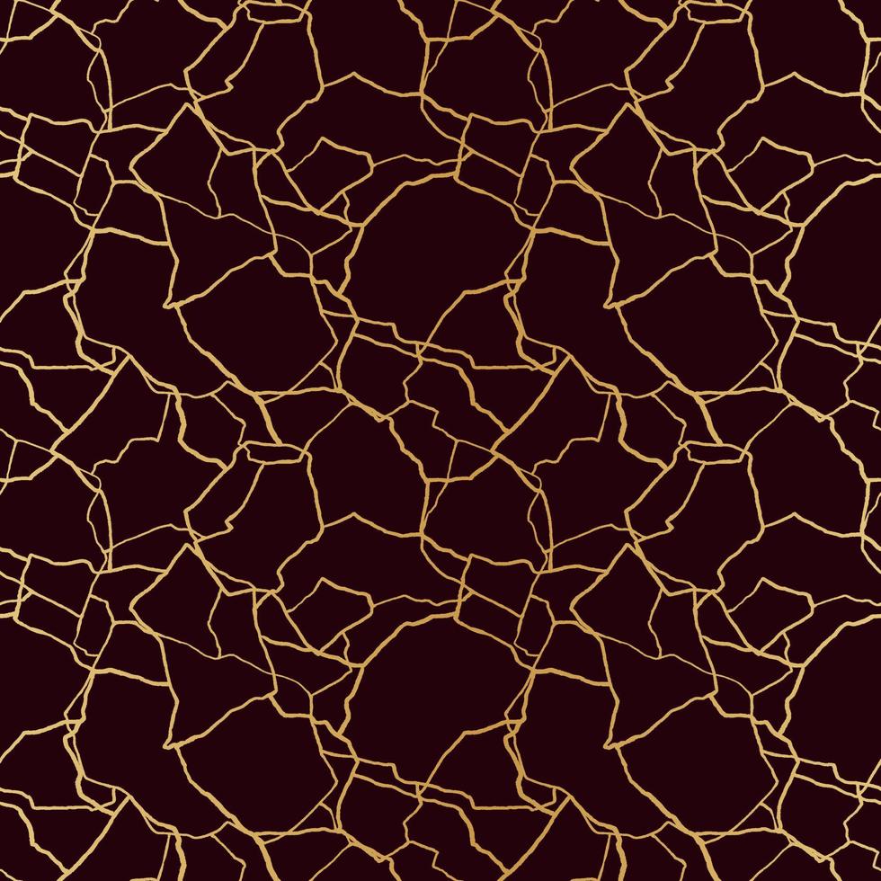 kintsugi art seamless pattern with gold thin lines and abstract shards on dark luxury background vector