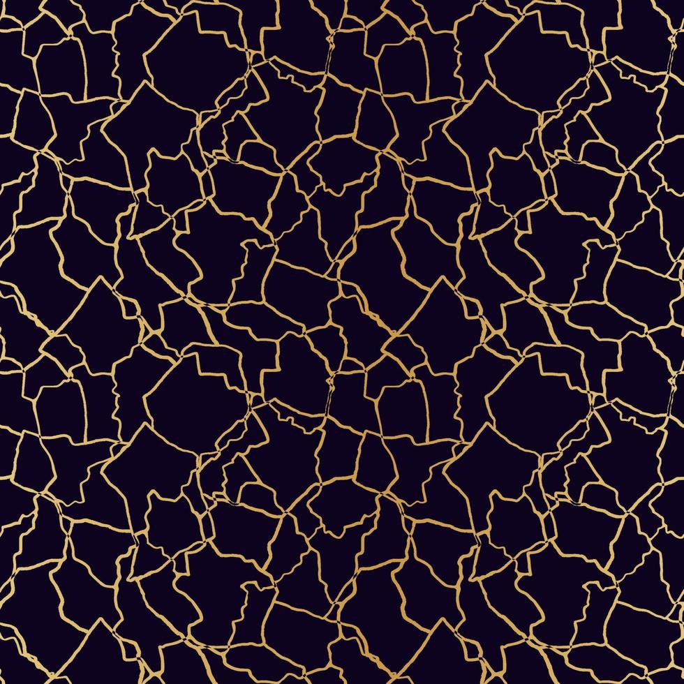 kintsugi art seamless pattern with gold thin lines and abstract shards on dark luxury background vector