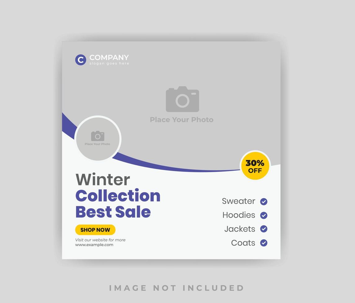 9Modern Winter Sale Discount Offer Social Media Post Design or Web Banner Template vector