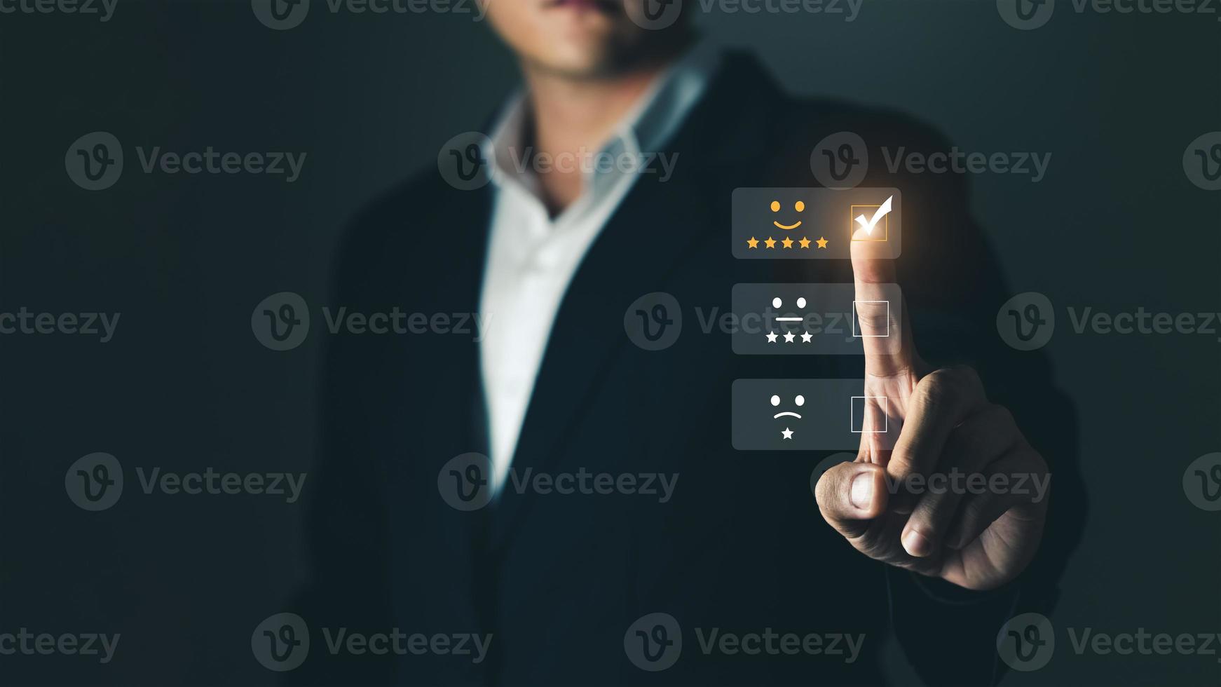 User give rating to service experience on online application, Customer review satisfaction feedback survey concept, Customer can evaluate quality of service leading to reputation ranking of business. photo