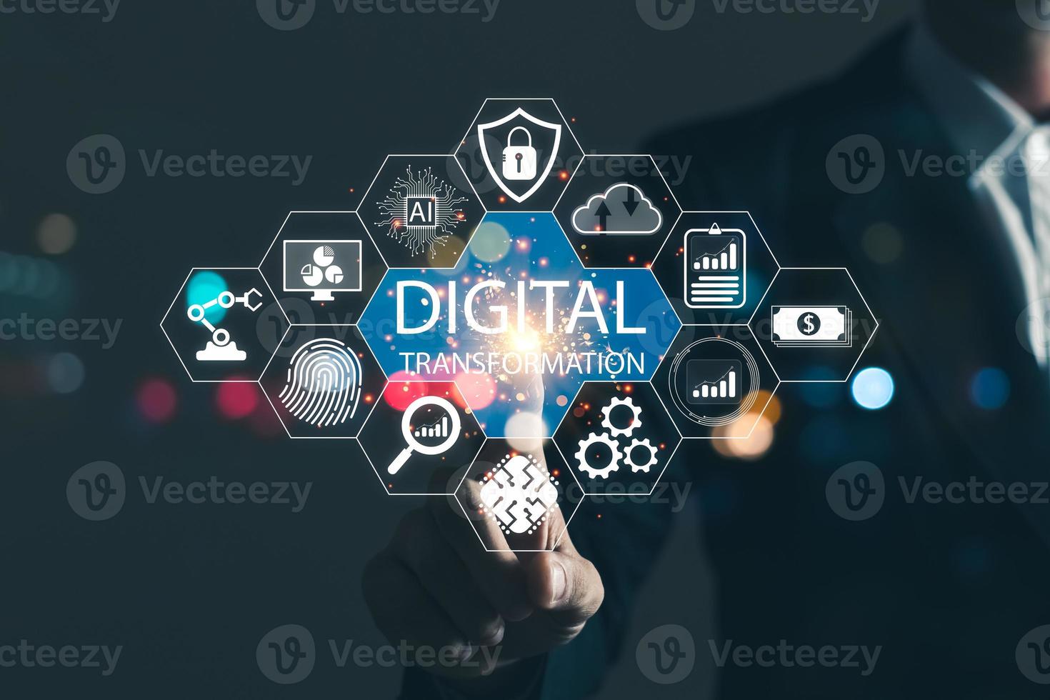 Digital transformation technology strategy,the transformation of ideas and the adoption of technology in business in the digital age, enhancing global business capabilities. photo