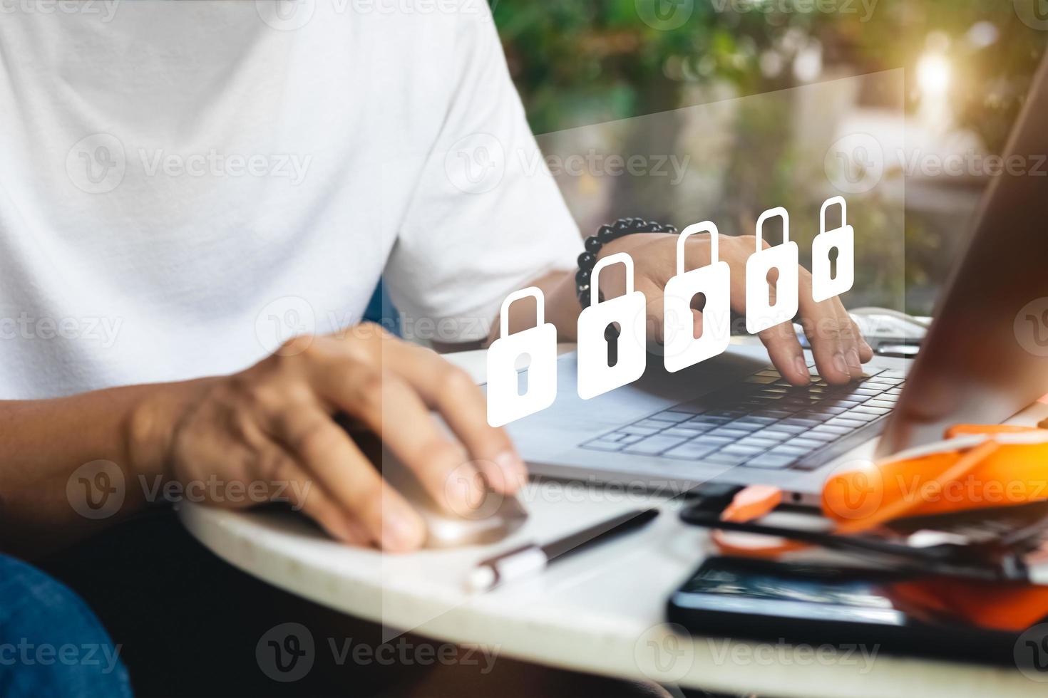 Concept of cyber security, information security and encryption, secure access to user's personal information, secure Internet access, cybersecurity. photo
