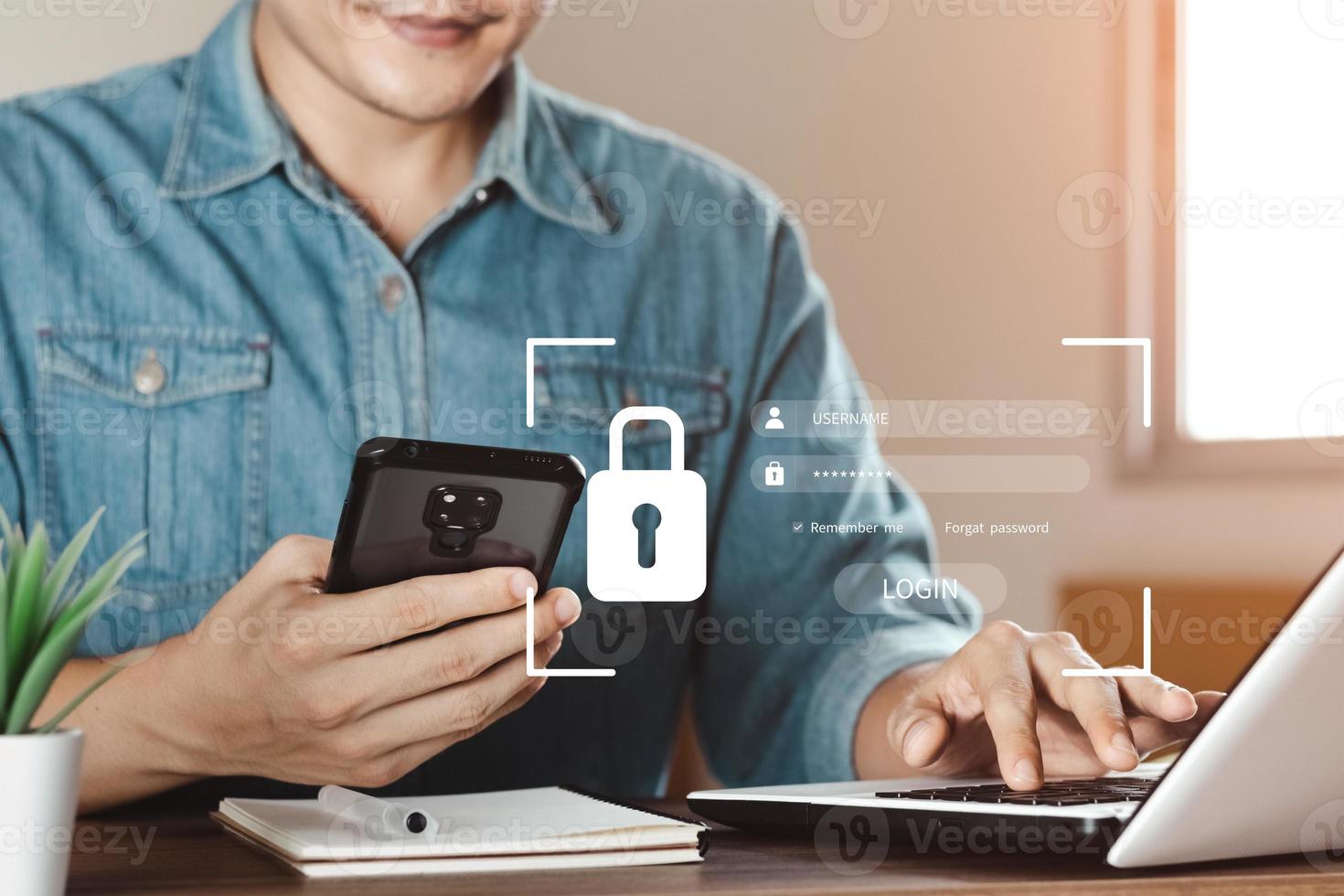 Concept of cyber security, information security and encryption, secure access to user's personal information, secure Internet access, cybersecurity. photo