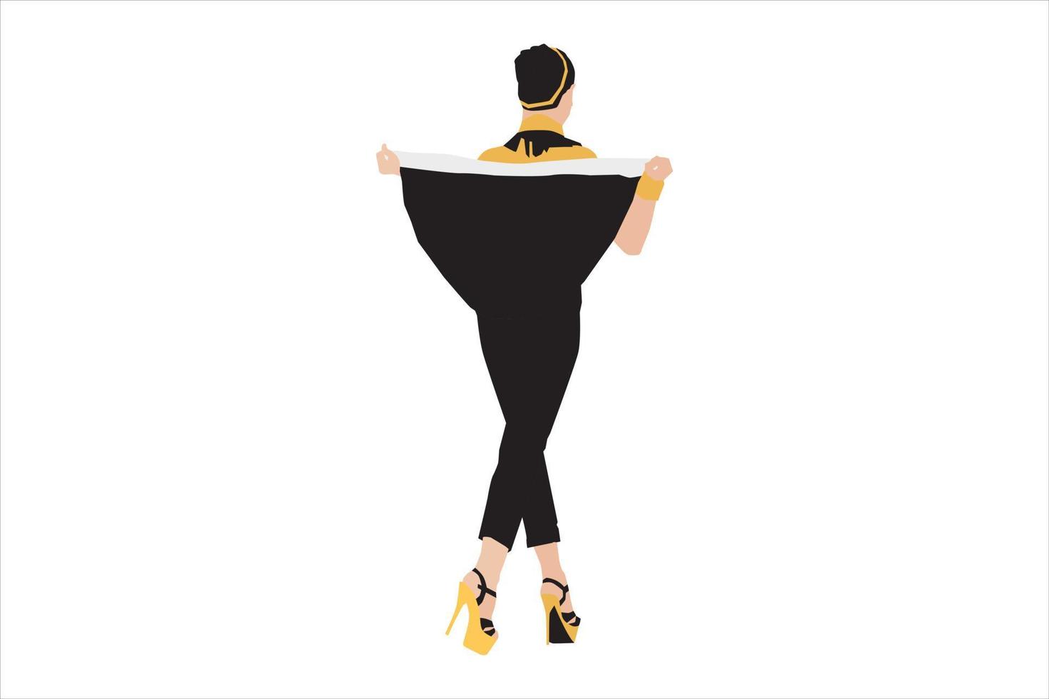 Vector illustration of fashionable women posing on the sidewalk