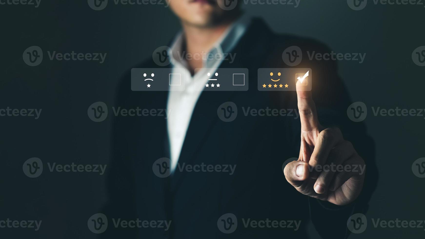 User give rating to service experience on online application, Customer review satisfaction feedback survey concept, Customer can evaluate quality of service leading to reputation ranking of business. photo