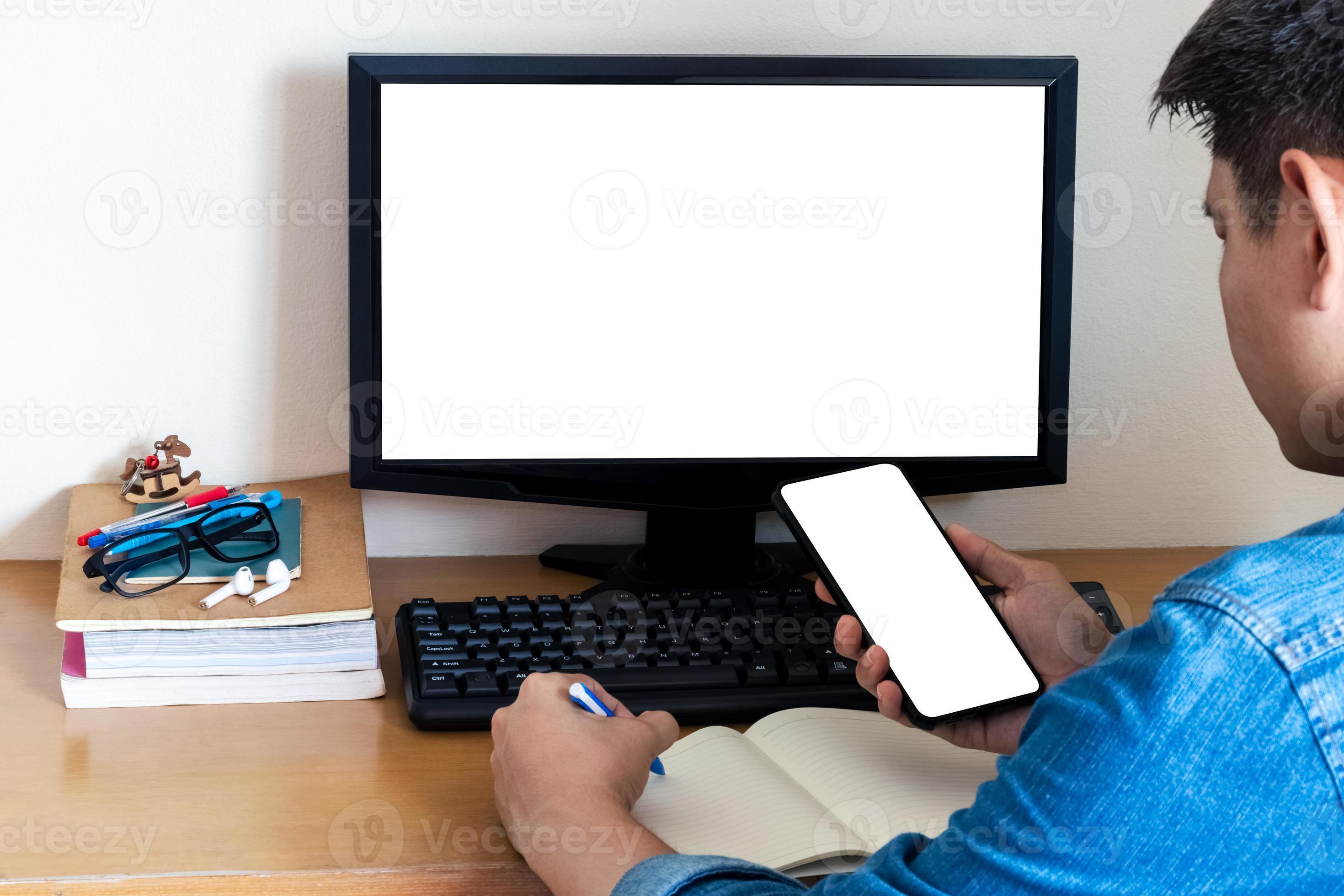Mockup Copy Space Computer Notebook Laptop Concept , a man's hand using