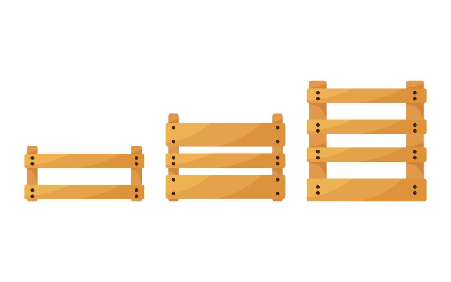 conjunto de ilustraciones vectoriales de una caja vegetal de madera con agujeros. caja de frutas al frente. yakka aislado sobre fondo blanco. caja para almacenar y transportar alimentos. elemento de diseño de caja de estilo de dibujos animados plana vector