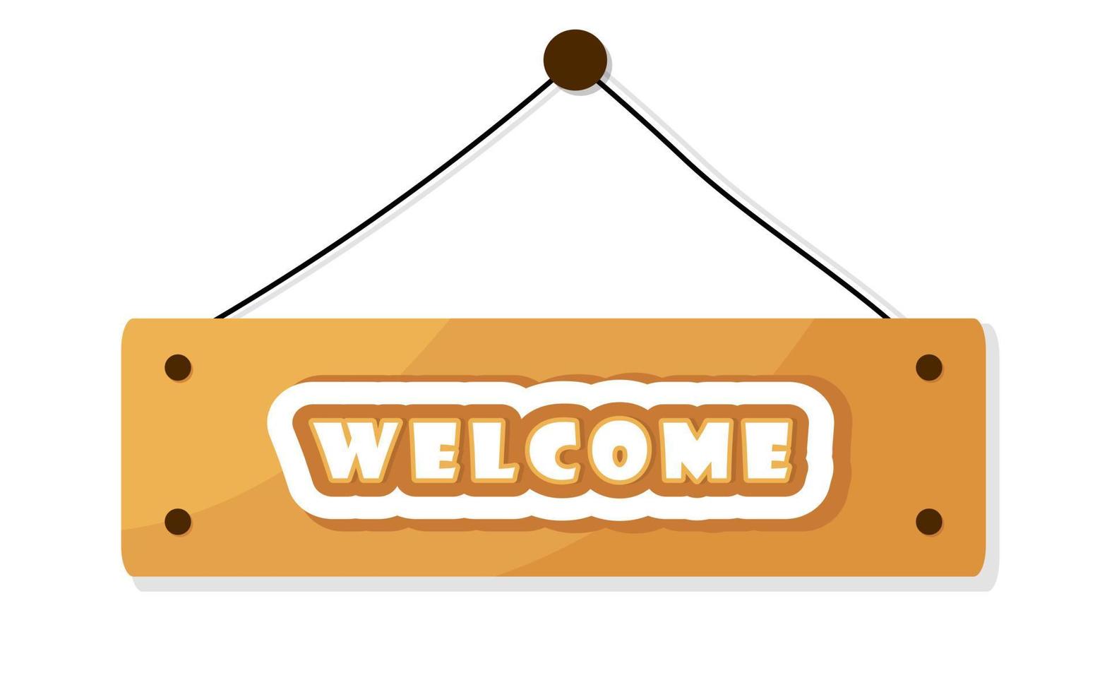 Welcome text wooden mark, isolated home office or shop entrance design element. Cartoon wood texture, direction door board plank. Information banner template. vector