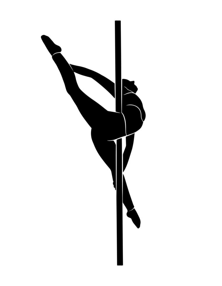 Pole dance dancer full body shape, vector isolated shadow, simple black silhouette icon decoration. Studio pylon sign logo design, graphic sportive position fit, beautiful elegant lady woman drawing.