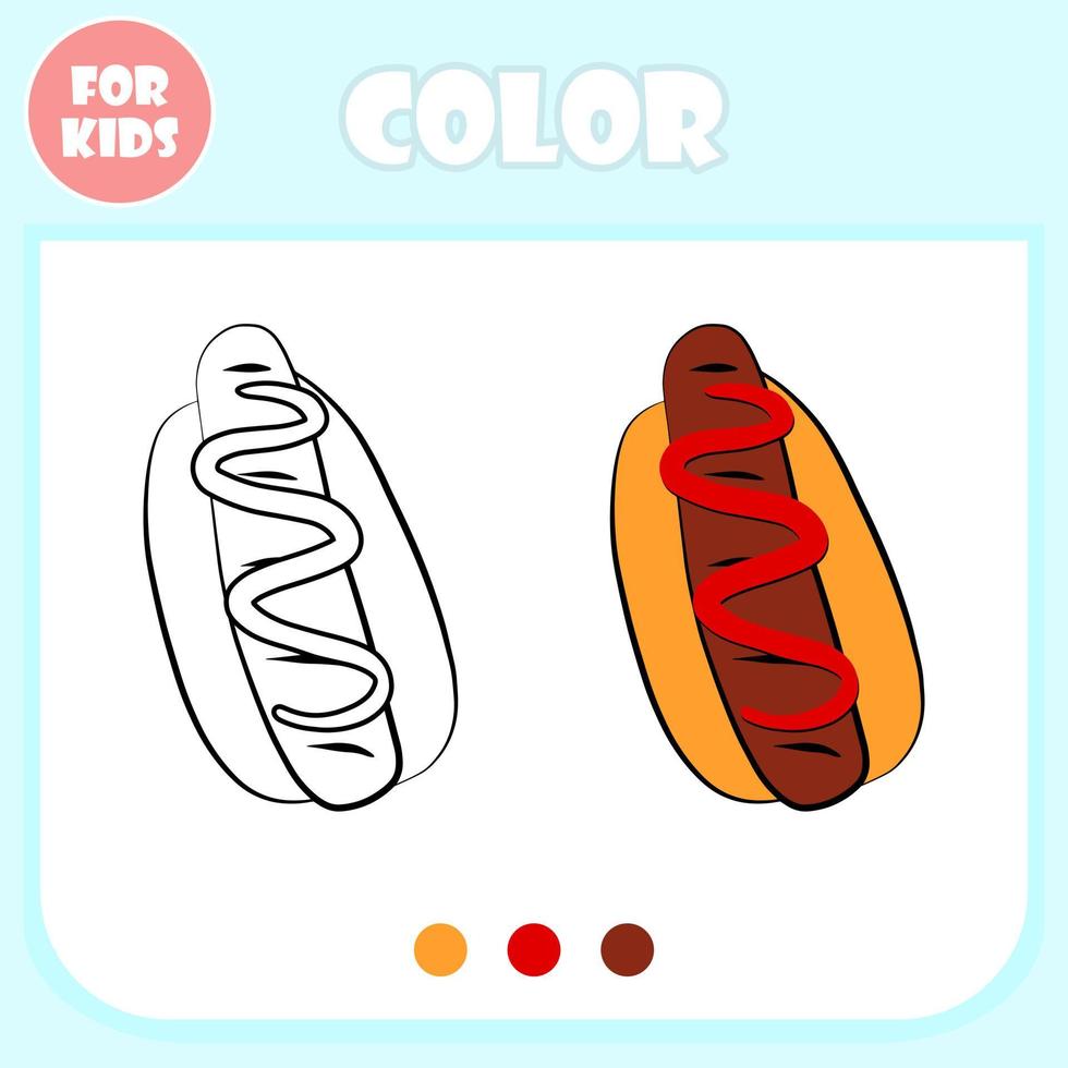 Colouring book page vector cartoon template, educational game for kids, preschool learning concept, doodle fast food hot dog shape isolated, elementary colour drawing game for children. 6689222 Vector Art at Vecteezy Colouring book page vector cartoon template, educational game for kids, preschool learning concept, doodle fast food hot dog shape isolated, elementary colour drawing game for children. 6689222 Vector Art at Vecteezy