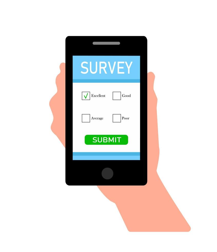 Online survey form on a smartphone with a pointing look. Customer