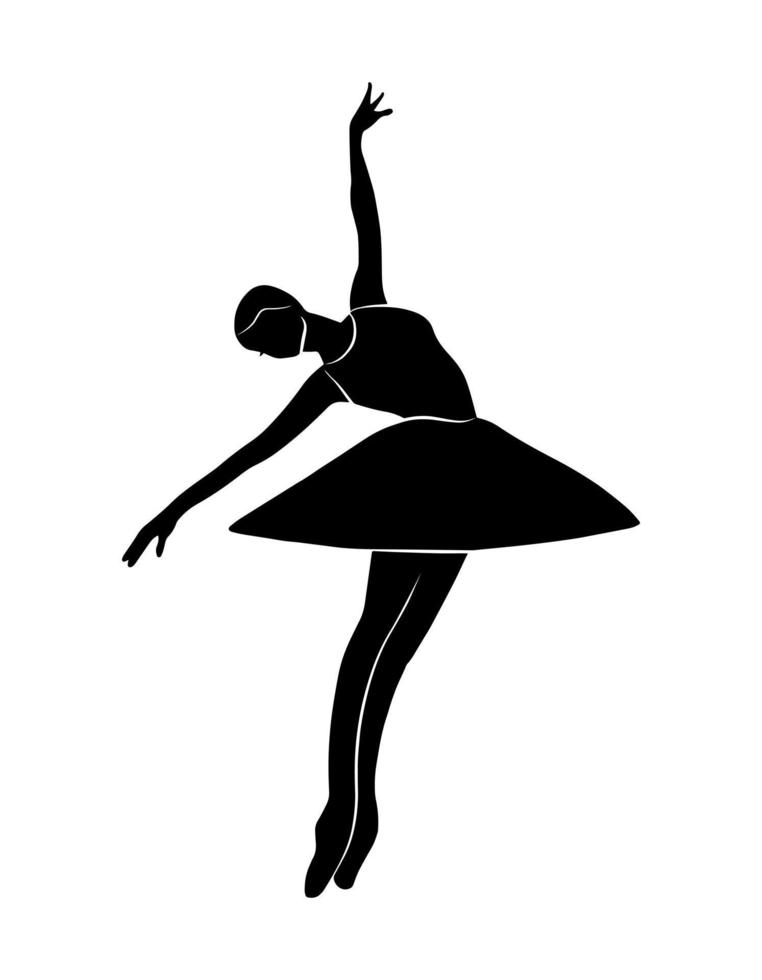 Ballet dancer full body shape, vector isolated shadow, simple black silhouette icon decoration. Tutu sign logo design, graphic sportive position, ballerina fit, beautiful elegant lady woman drawing