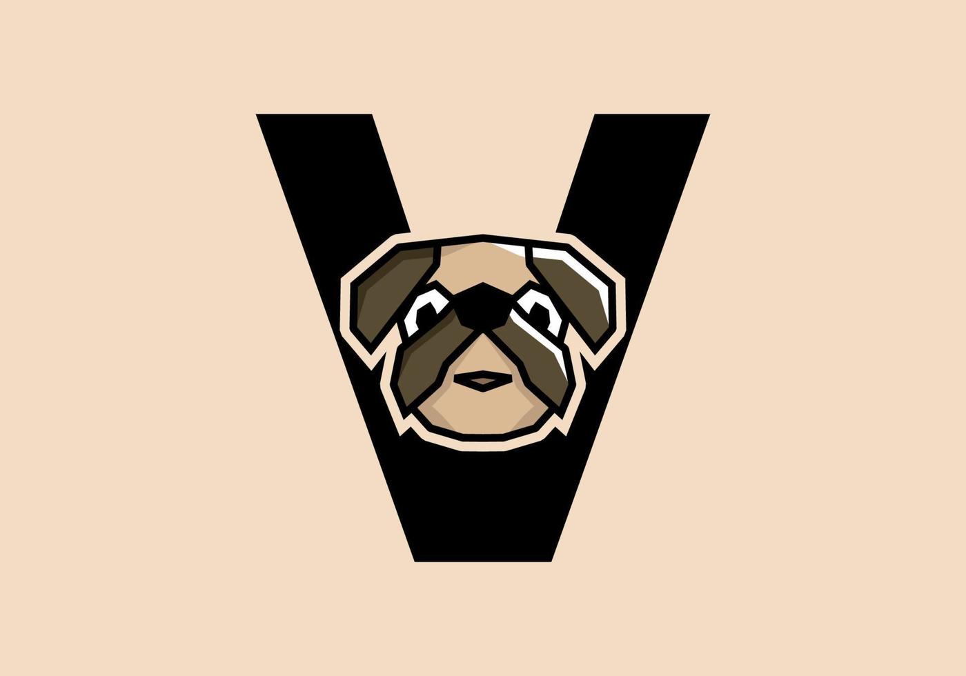 V initial letter with cute doggy head vector