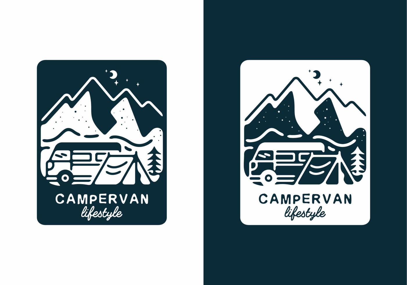 Dark blue color of campervan lifestyle illustration vector