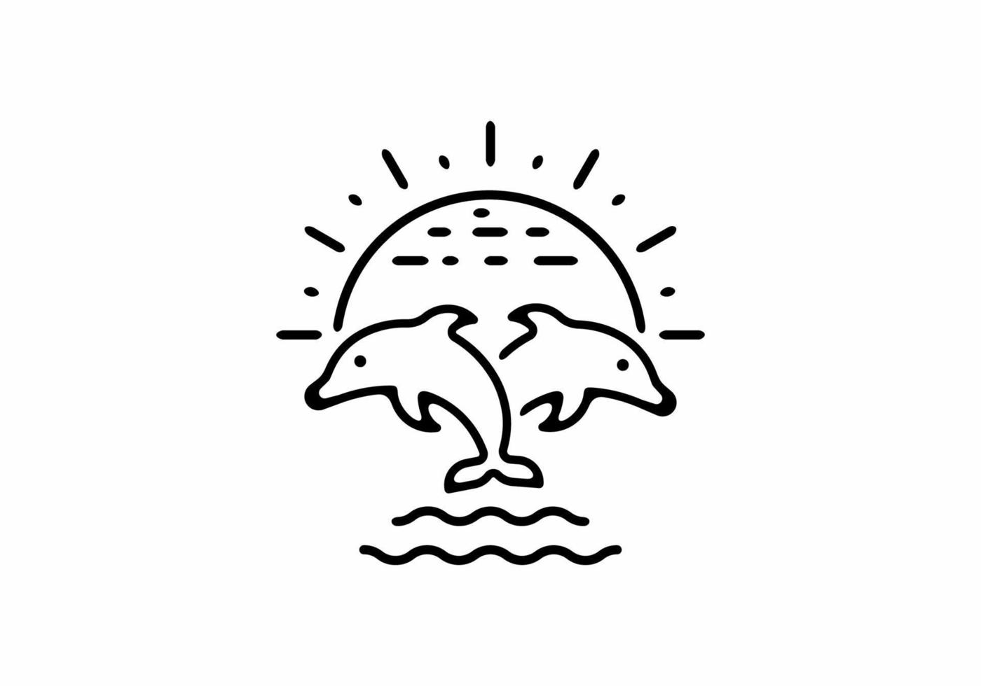 Dolphins and sun line art illustration vector