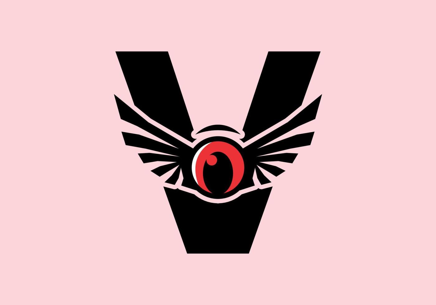 V initial letter with red eye wings vector