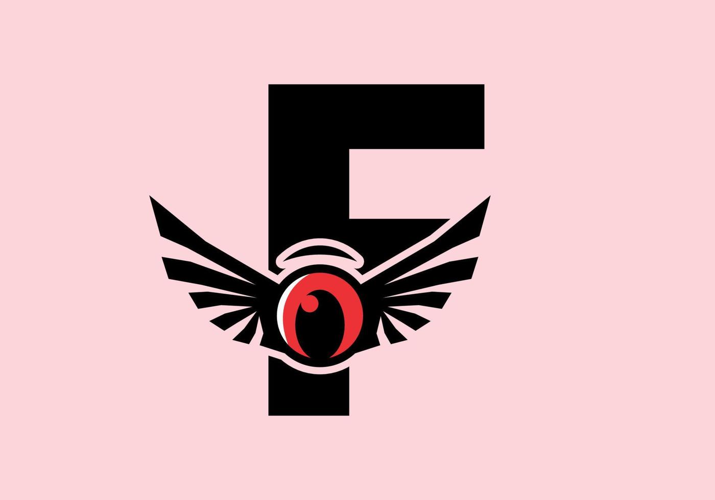 F initial letter with red eye wings vector