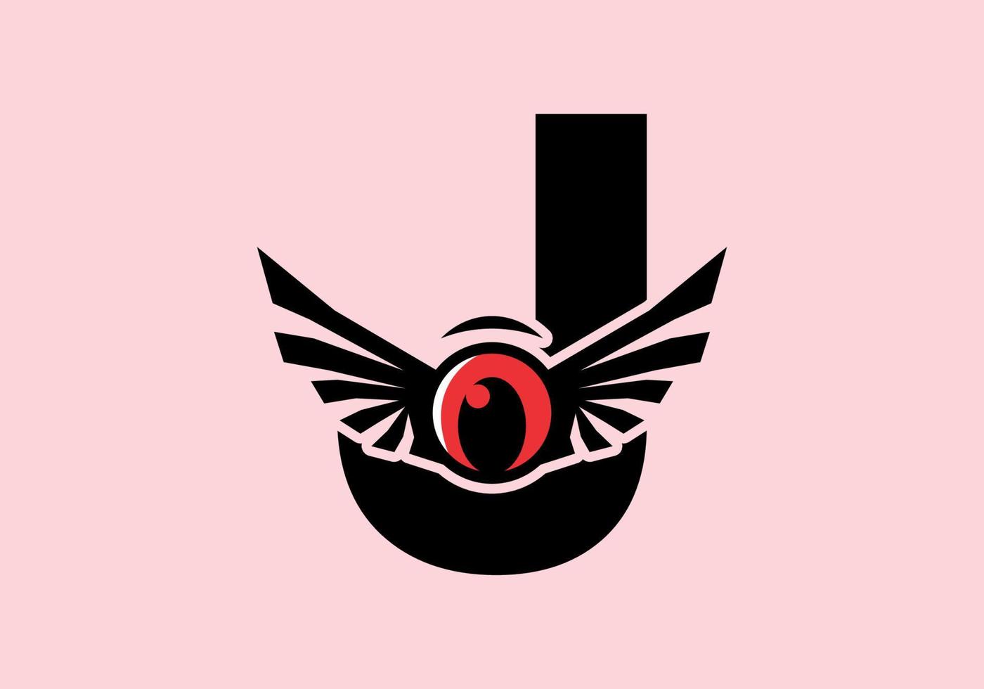 j letra inicial con alas de ojos rojos vector