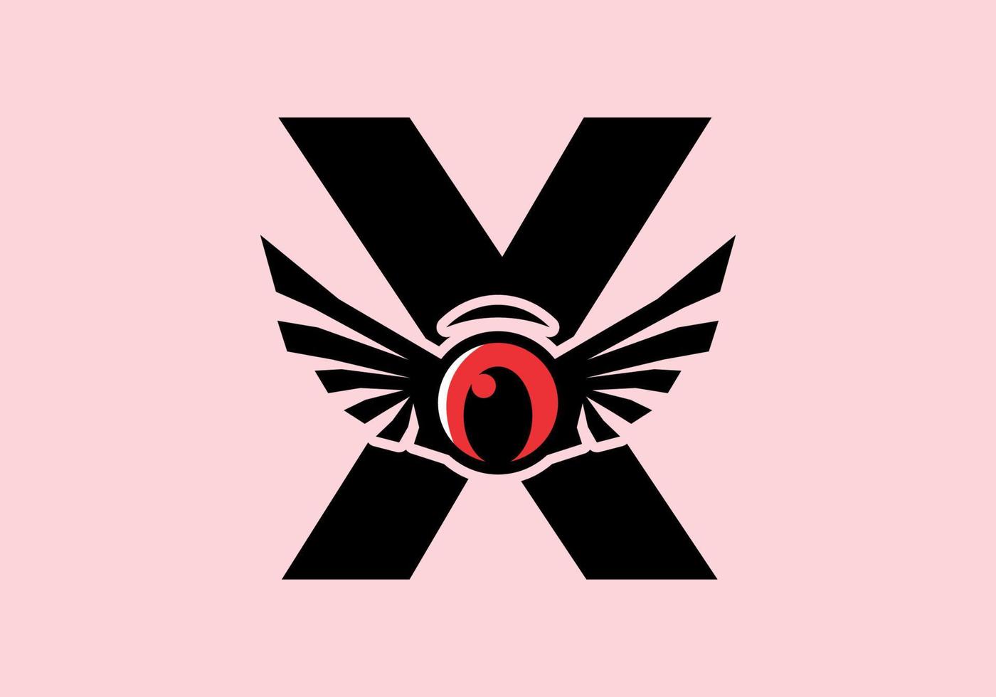 x letra inicial con alas de ojos rojos vector