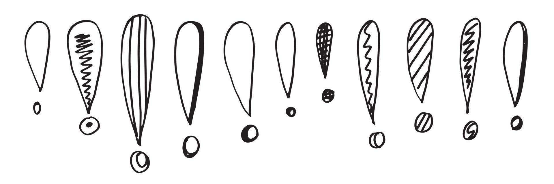 Image of exlamation mark icon in doodle style on white background. vector