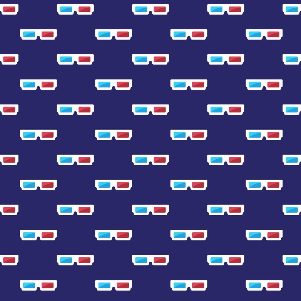 Pattern paper 3d glasses. Vector seamless dark background with anaglyph glasses from 90s. Flat pattern illustration