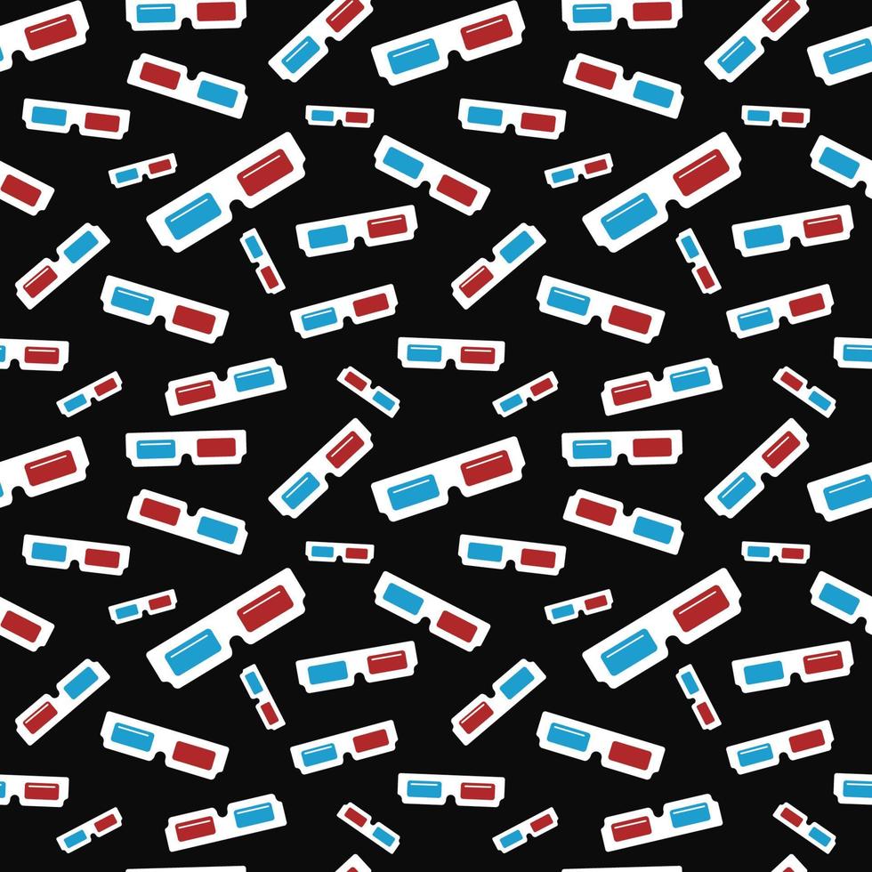 Pattern paper 3d glasses. Vector seamless dark background with anaglyph glasses from 90s. Flat pattern illustration