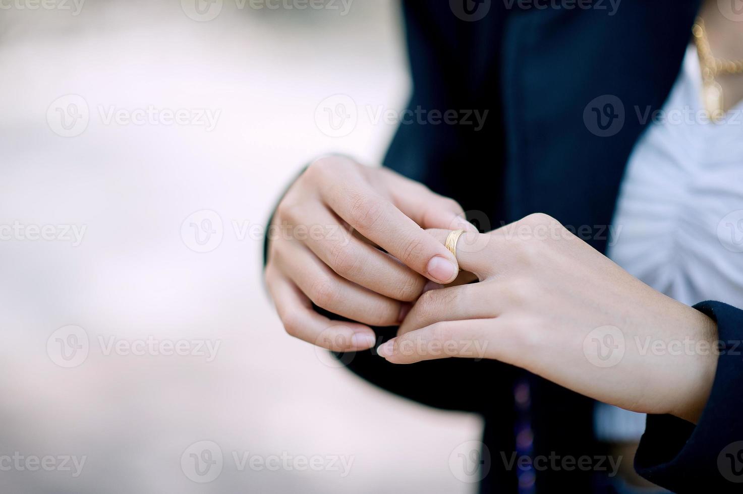 Hands and rings of young women with love The concept of love of a girlfriend With copy space photo