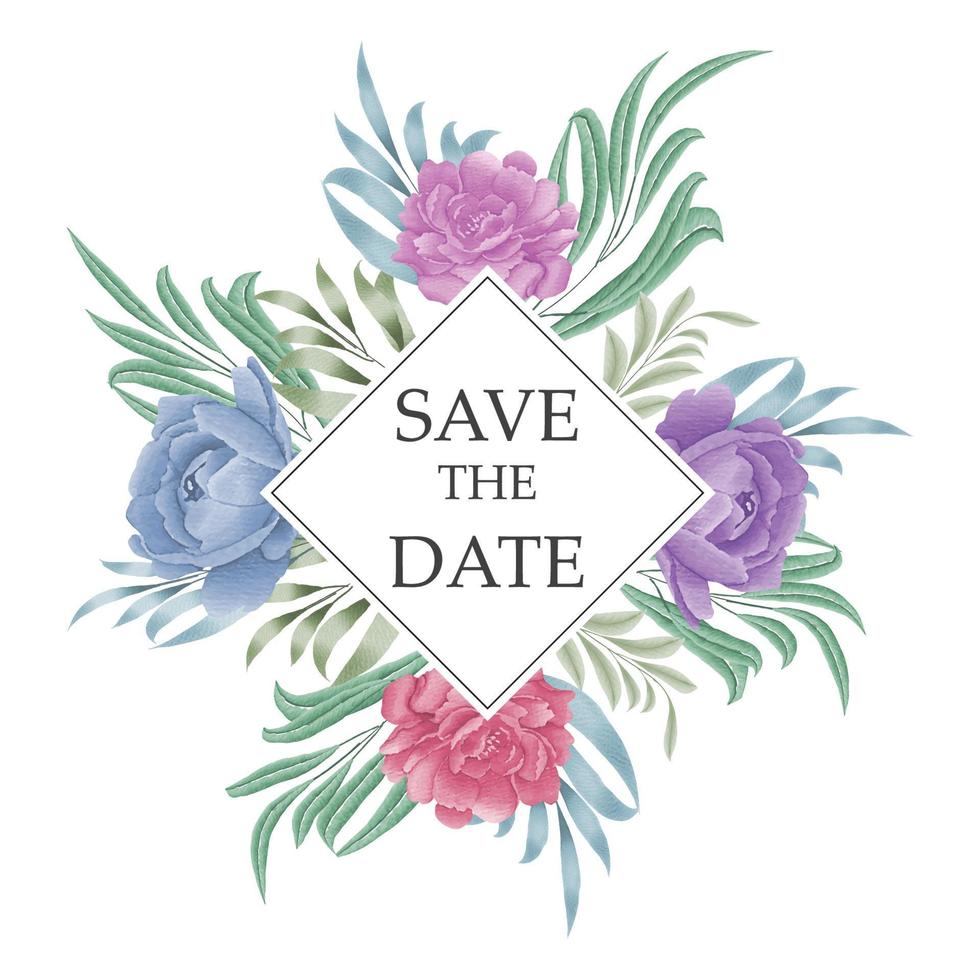 Save the date watercolor geometric floral frame vector