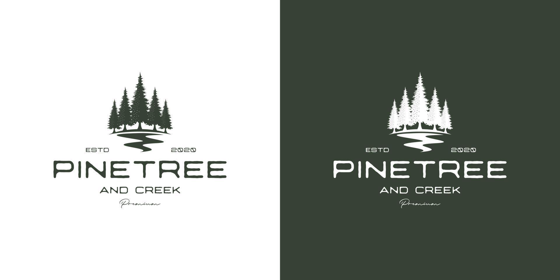 vector de diseño de logotipo vintage retro hipster pino y río o arroyo evergreen timberland