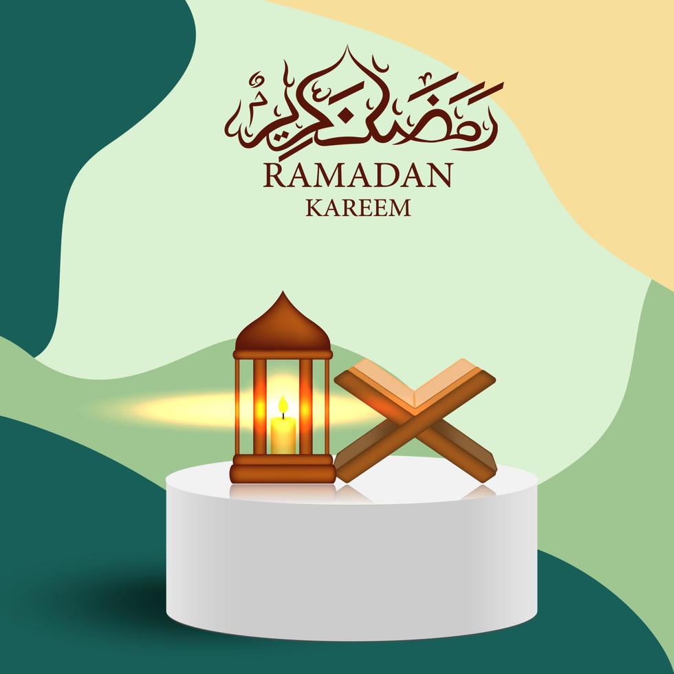 greetings card full color for ramadan kareem with podium vector