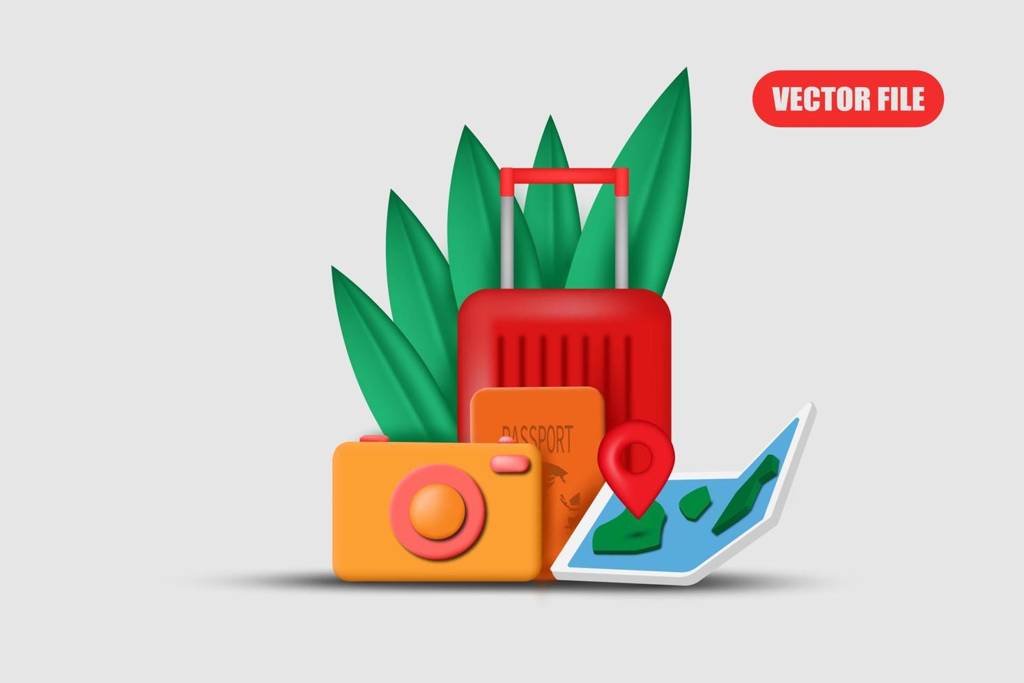 concepto de ilustración de paquete de inicio de viaje vector 3d