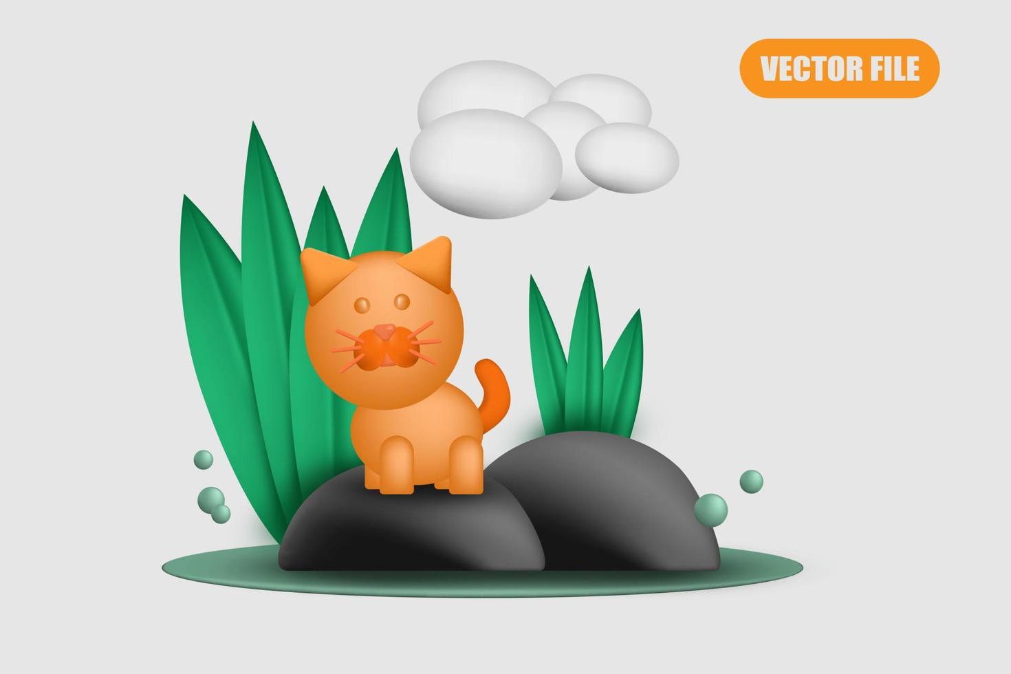 cute cat in the garden illustration 3D vector