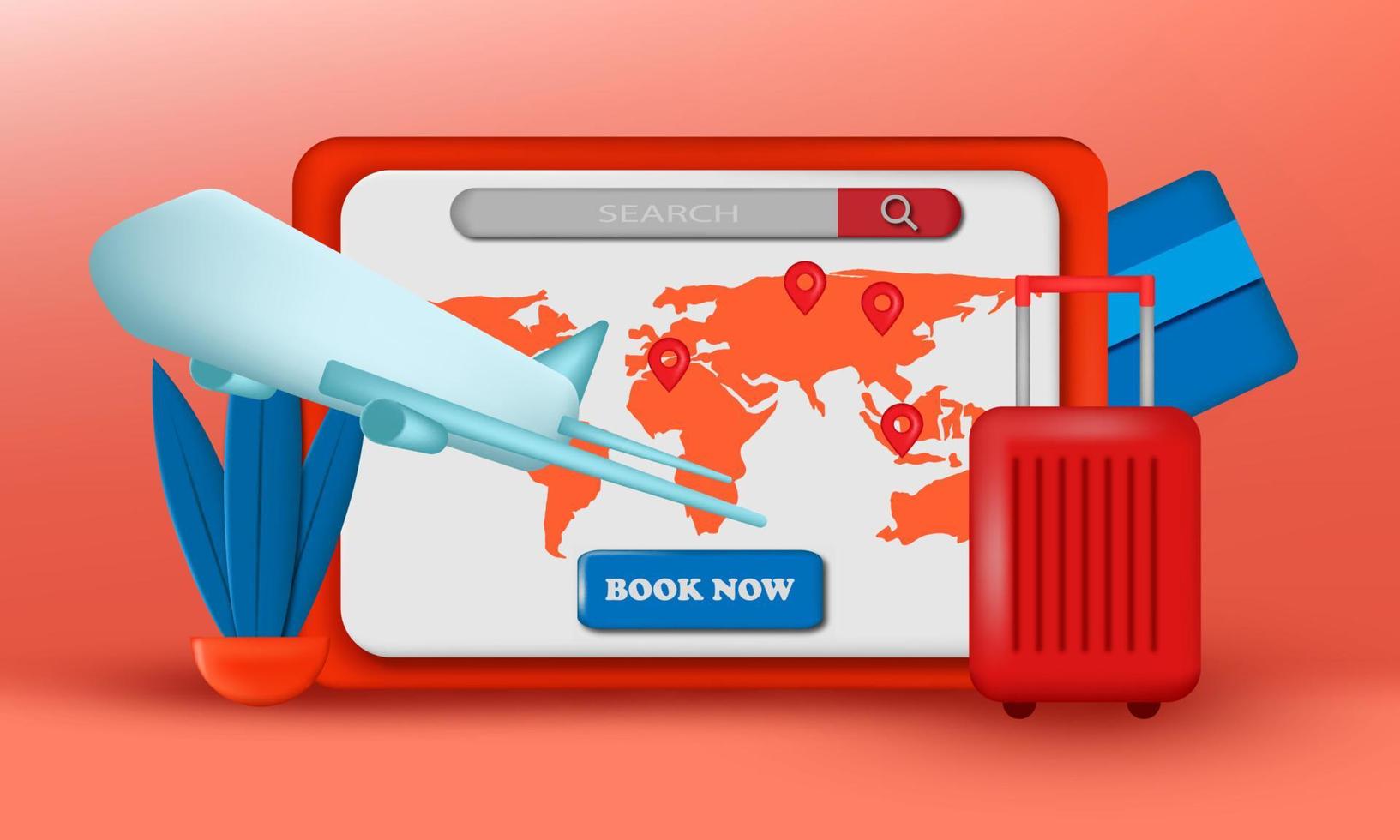 website travel booking online concept 3D vector