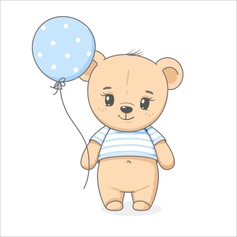 lindo oso de peluche con globos en sus manos. ilustración vectorial de una caricatura. vector