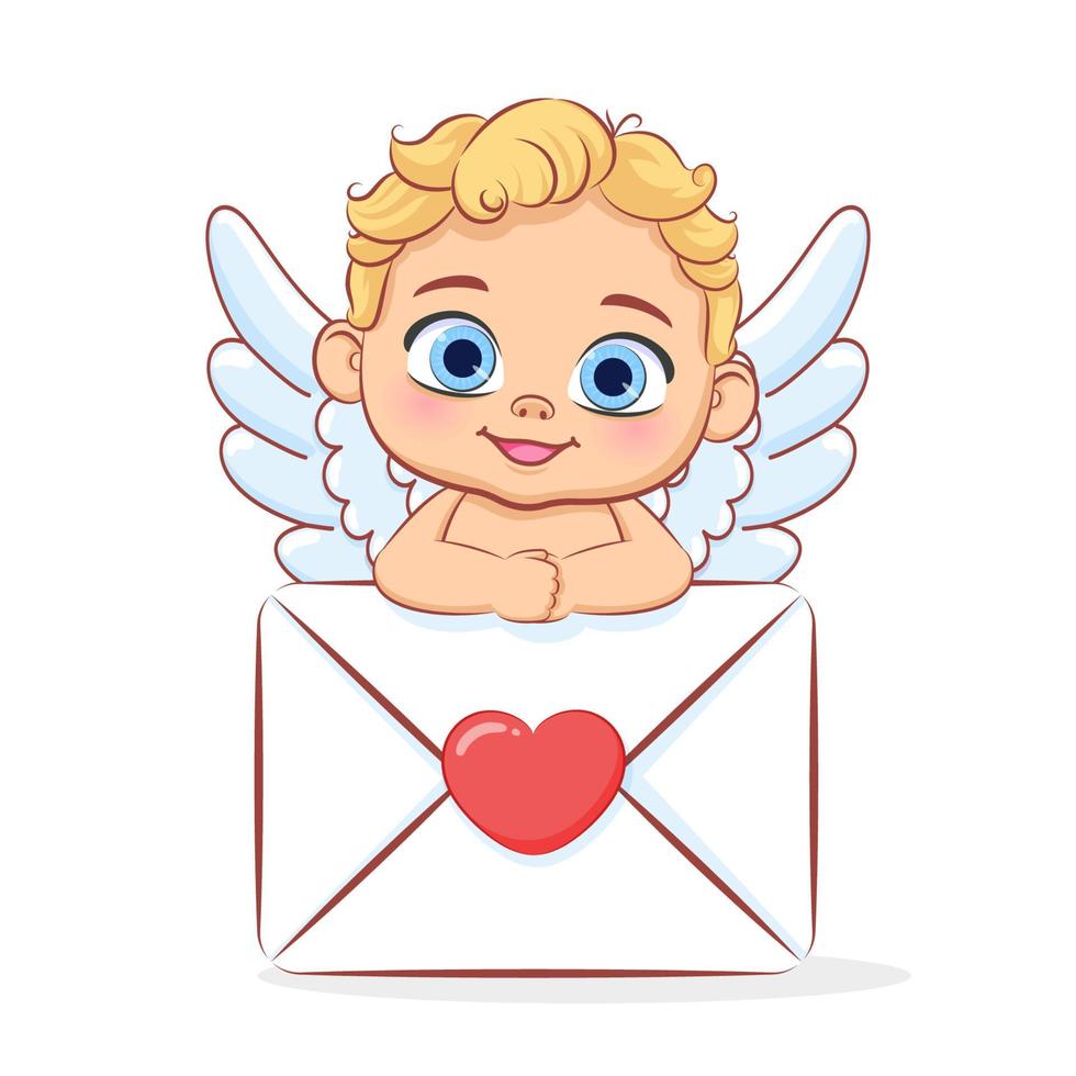 lindo bebé Cupido con una carta de San Valentín. ilustración de dibujos animados vectoriales. vector