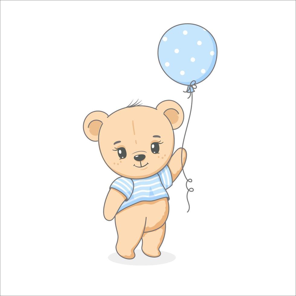 Cute teddy bear with balloons in his hands. Vector illustration of a cartoon.
