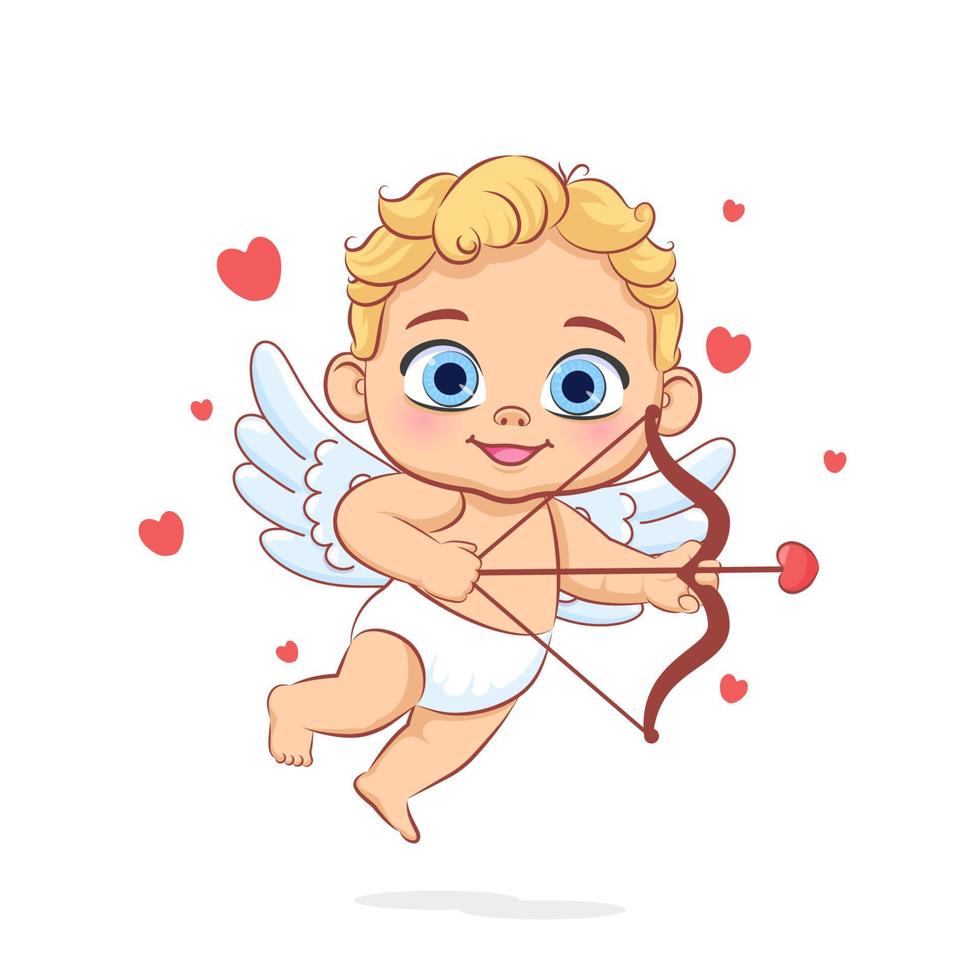 Cute baby cupid with a bow. Vector cartoon illustration.