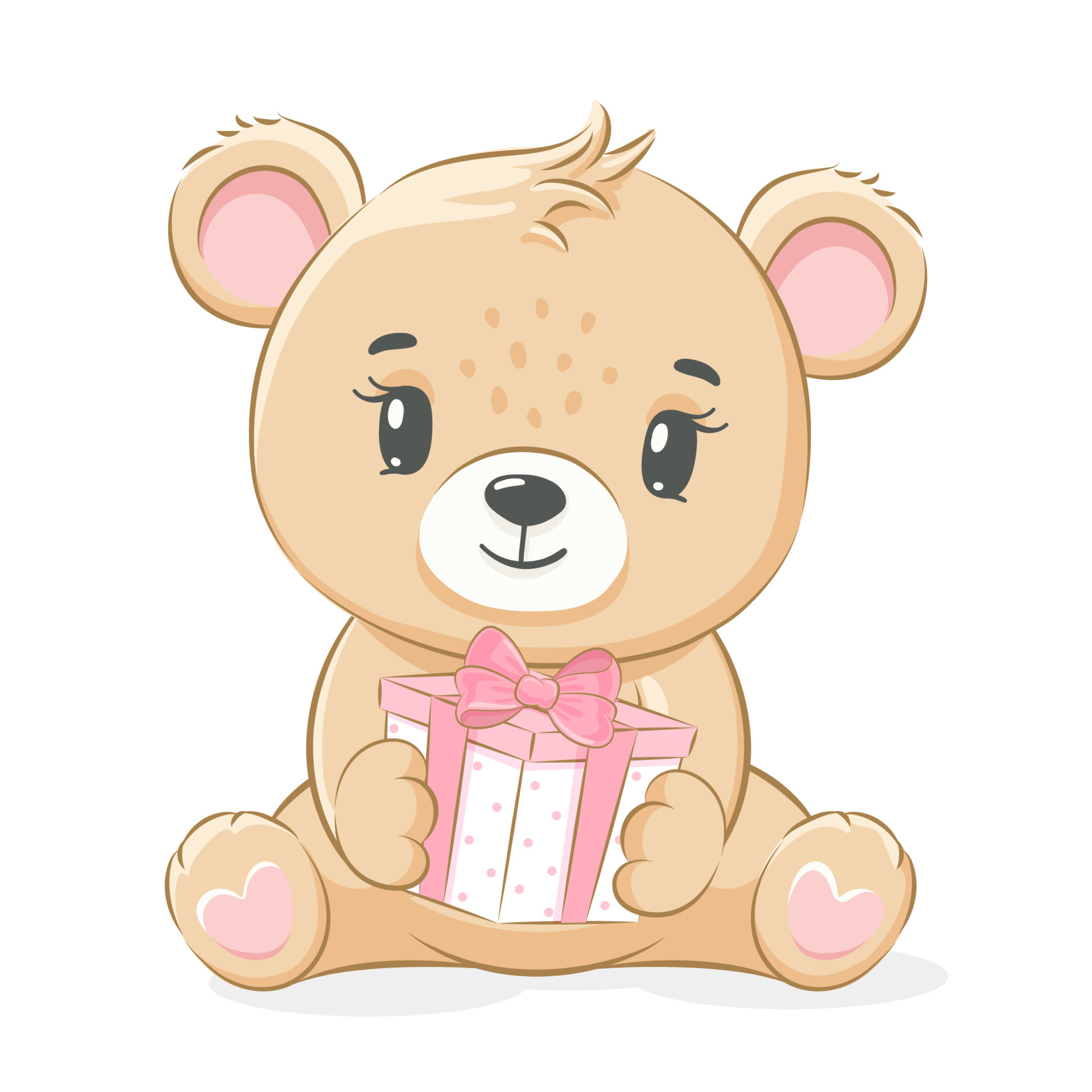 A cute teddy bear girl is sitting and holding a gift. Vector illustration  of a cartoon. 6689964 Vector Art at Vecteezy