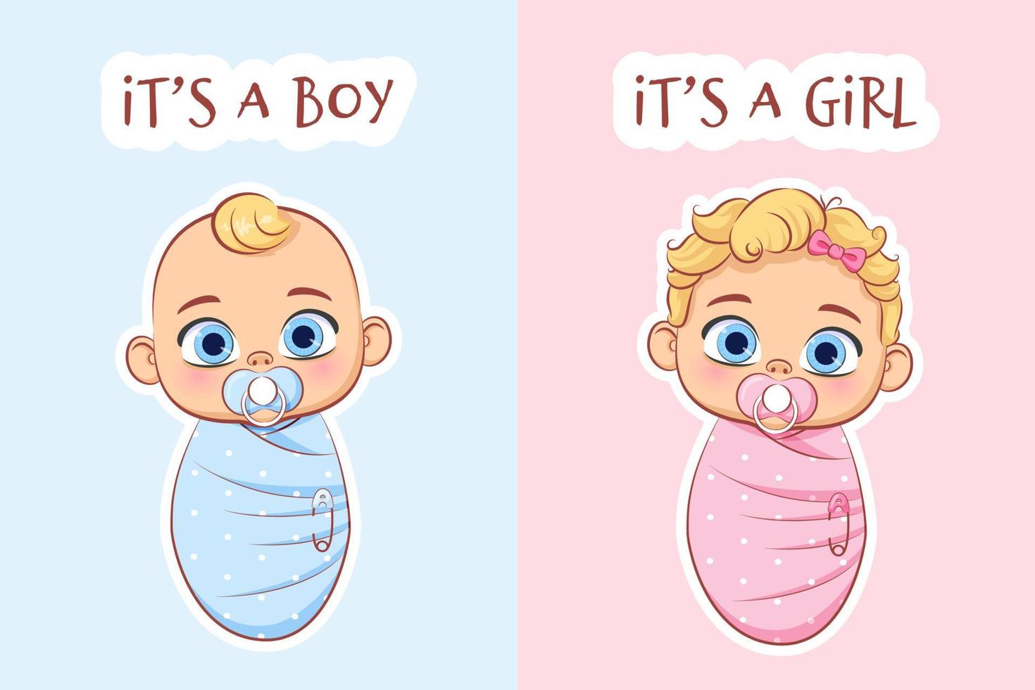 Cute baby in a diaper. Boy and Girl. A set of vector cartoon illustrations -2.