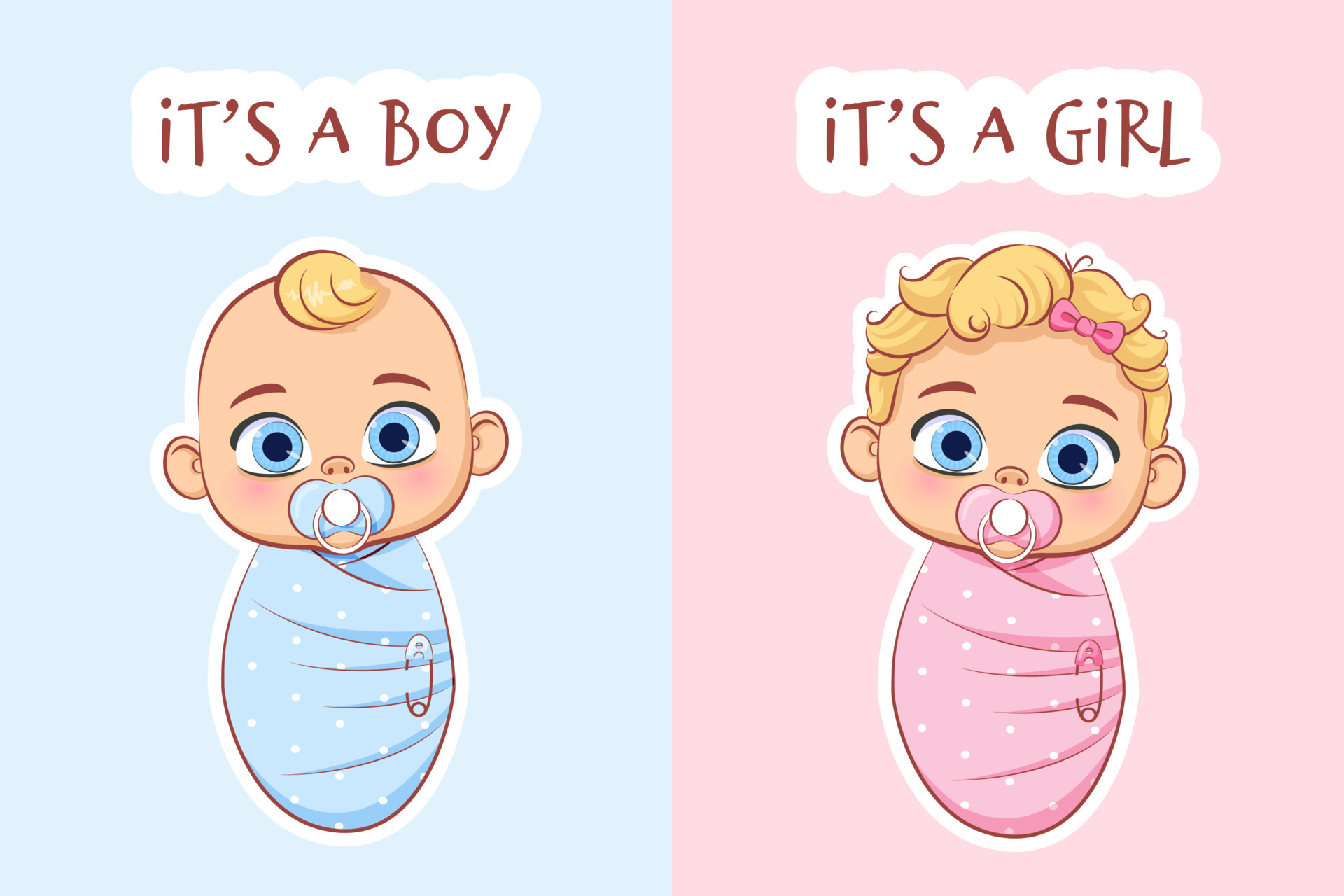 Cute baby in a diaper. Boy and Girl. A set of vector cartoon illustrations - 2. 6689965 Vector Art at Vecteezy