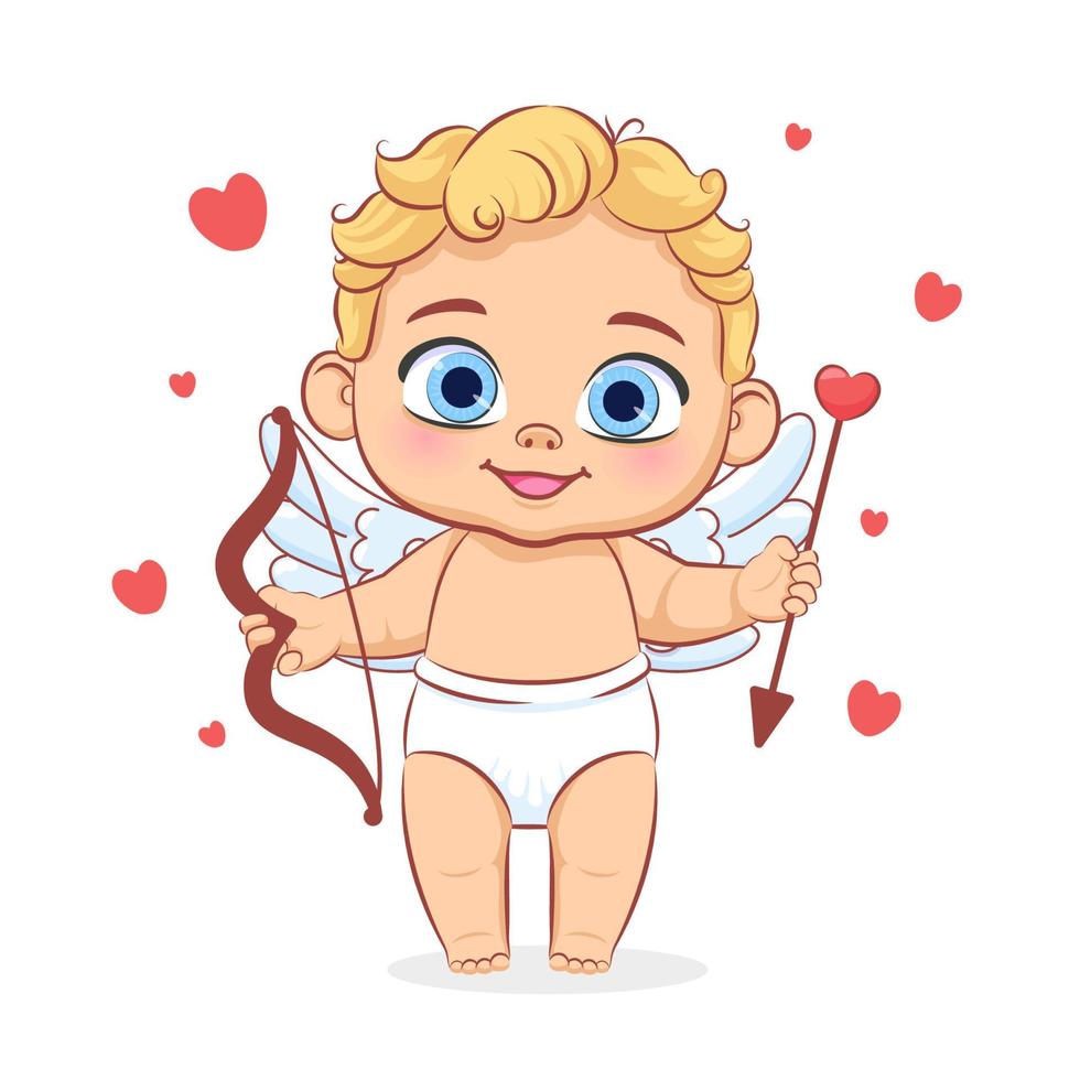 Cute baby cupid with a bow. Vector cartoon illustration -2.