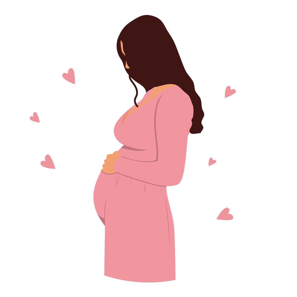 Charming pretty happy pregnant woman isolated. Vector illustration