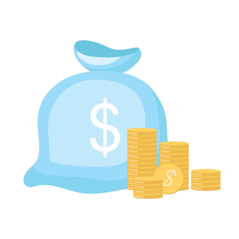 Blue bag with money semi flat color vector object