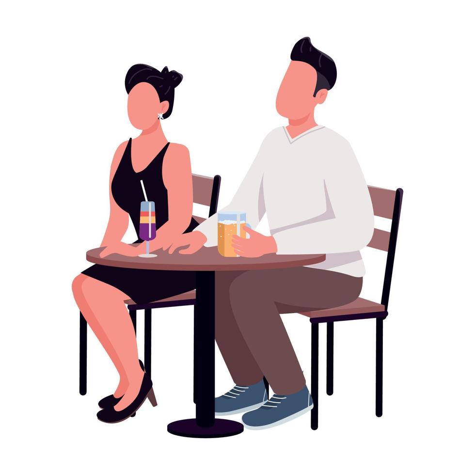 hombre y mujer disfrutando de bebidas en la primera cita personajes vectoriales de color semiplano vector